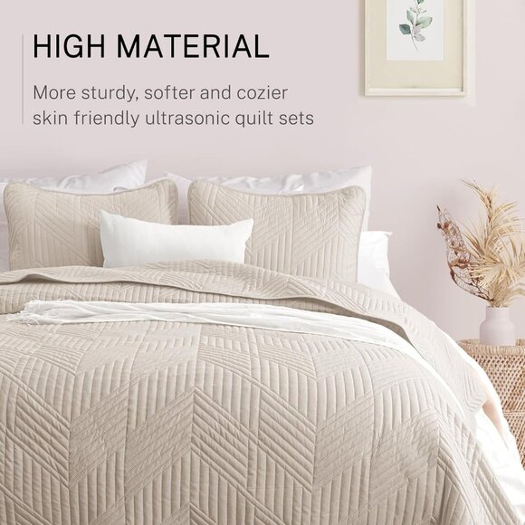 Ultrasonic Full Queen Quilt Bedding Set, Lightweight Brich